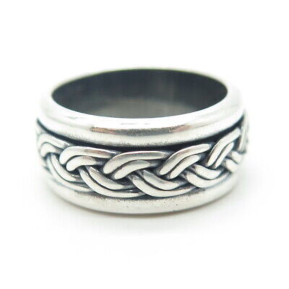 925 Sterling Silver Vintage Mexico Woven Rotating Band Oxidized Ring Size 6.25 - Picture 4 of 9